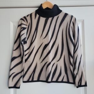 Talbots Black and Cream Patterned Turtleneck Sweater